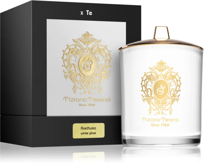 Tiziana Terenzi Arethusa White Glass scented candle with wooden wick 500 g