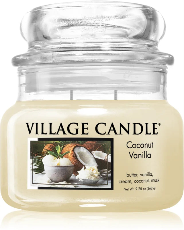 Village Candle Coconut Vanilla scented candle (Glass Lid) 262g