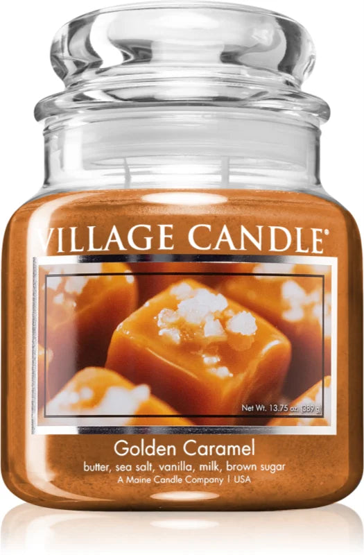 Village Candle Golden Caramel scented candle (Glass Lid) 389g