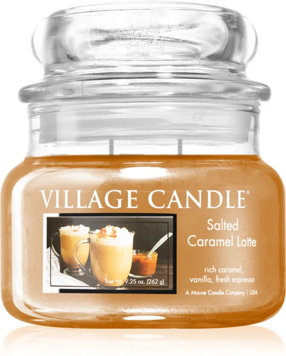 Village Candle Salted Caramel Latte scented candle (Glass Lid) 262g