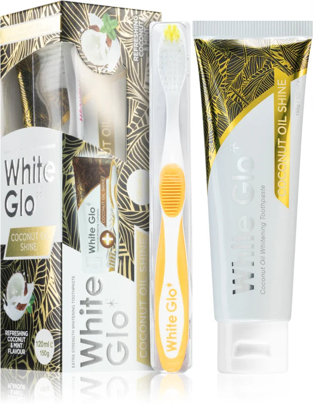 White Glo Coconut Oil Shine whitening paste with brush Coconut and Mint Flavor 150 g