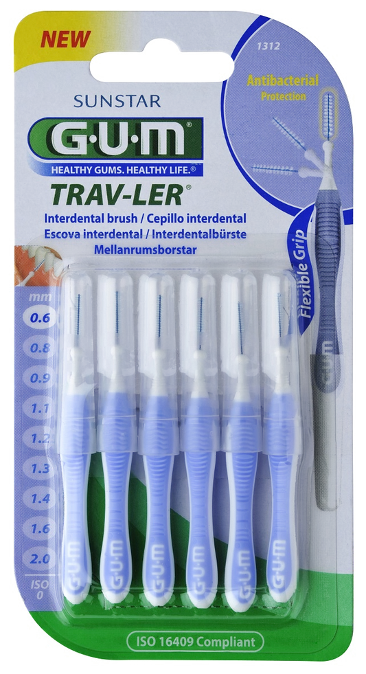 GUM TRAV-LER interdental brush with chlorhexidine, cylindrical, 0.6 mm, 6 pcs