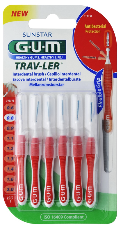 GUM TRAV-LER interdental brush with chlorhexidine, cylindrical, 0.8 mm, 6 pcs