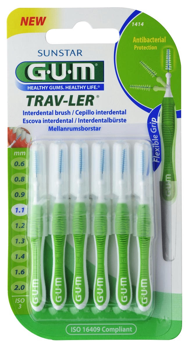 GUM TRAV-LER interdental brush with chlorhexidine, conical, 1.1 mm, 6 pcs