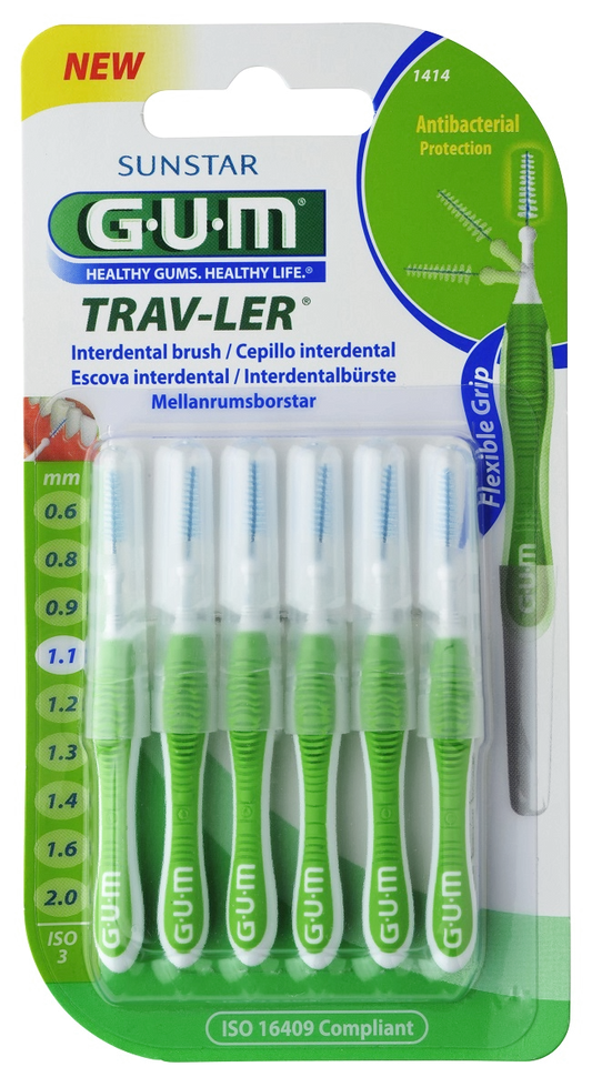 GUM TRAV-LER interdental brush with chlorhexidine, conical, 1.1 mm, 6 pcs