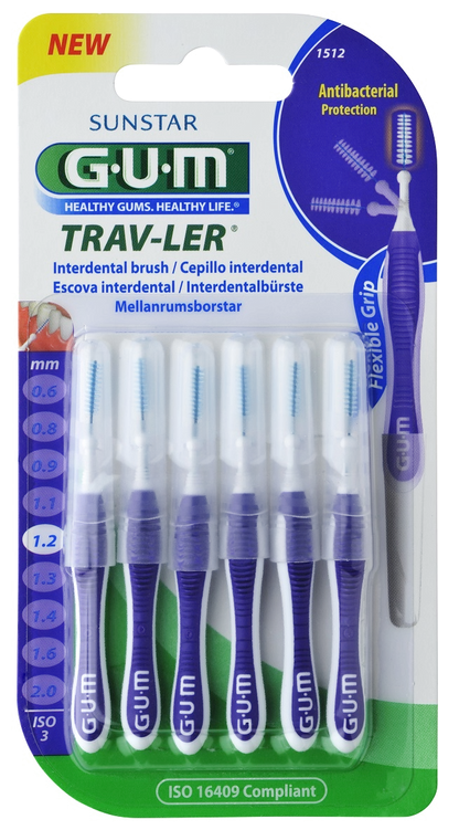 GUM TRAV-LER interdental brush with chlorhexidine, cylindrical, 1.2 mm, 6 pcs