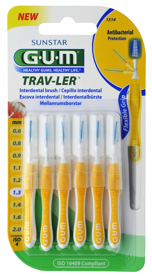 GUM TRAV-LER interdental brush with chlorhexidine, conical, 1.3 mm, 6 pcs