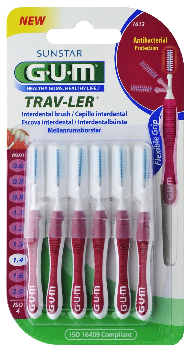 GUM TRAV-LER interdental brush with chlorhexidine, cylindrical, 1.4 mm, 6 pcs