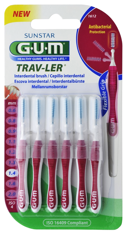 GUM TRAV-LER interdental brush with chlorhexidine, cylindrical, 1.4 mm, 6 pcs