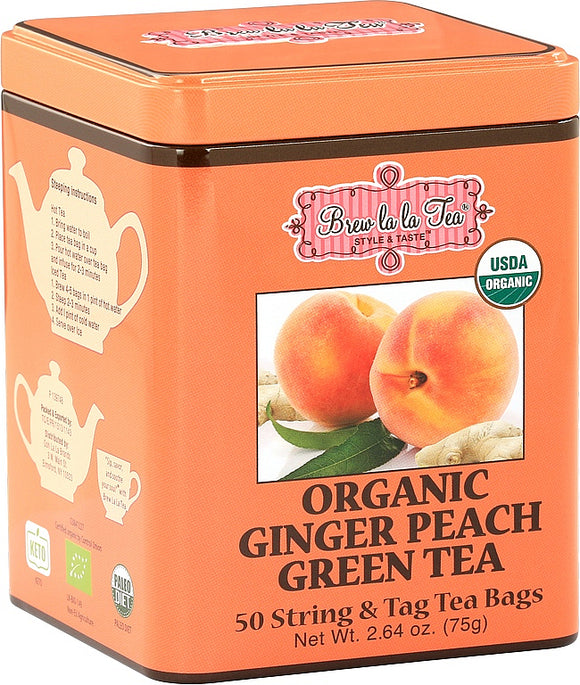BREW LA LA TEA Organic Ginger Peach Green Tea 50 tea bags
