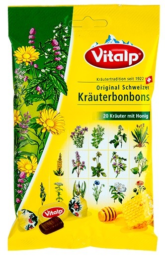 Original Swiss candies VITALP 20 herbs with honey 75g