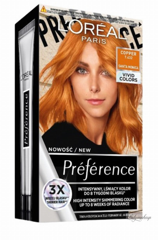L'Oreal Paris Preference VIVID COLORS hair color 7.432 copper