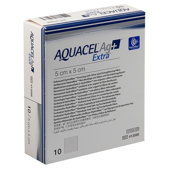 AQUACEL AG + EXTRA 5x5 cm, COVERING WITH HYDROFIBER TECHNOLOGY AND SILVER 10 pcs