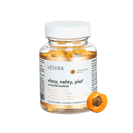 Venira Hair, nail and skin cubes, 60-day treatment, 120capsules, apricot flavor