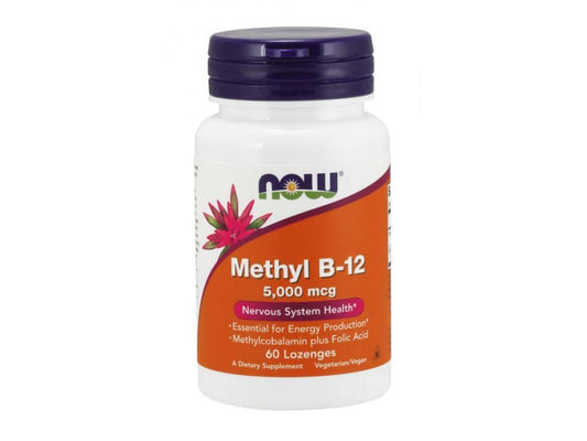 NOW Methyl B12 with Folic Acid 5000 mcg, 60 lozenges