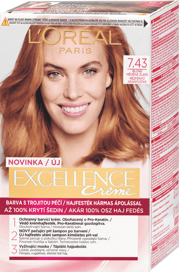 L'Oreal Paris Excellence Creme Hair Color Blonde Copper Gold 7.43, 192 ml