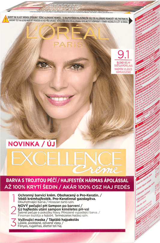 L'Oreal Paris Excellence Creme hair color Blonde Very light ash 9.1, 192 ml