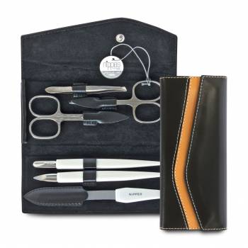 Nippes Solingen Manicure 6 Pieces Silver Black Leather Set