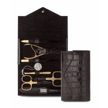 Nippes Solingen Manicure 7 Piece Gold Brown Leather Set