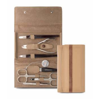 Nippes Solingen Manicure 7 Piece Silver Light Brown Leather Set