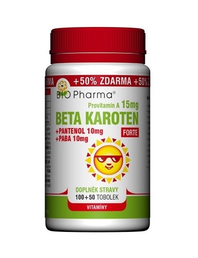 Bio Pharma Beta Carotene 15mg + Panthenol 10mg + PABA 10mg - 150 tablets