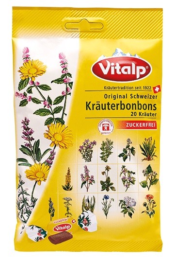 Original Swiss candies VITALP 20 herbs without sugar 75g