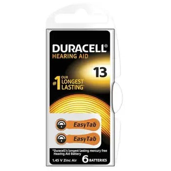 Duracell DA13 Easy Tab hearing aid batteries 6 pcs