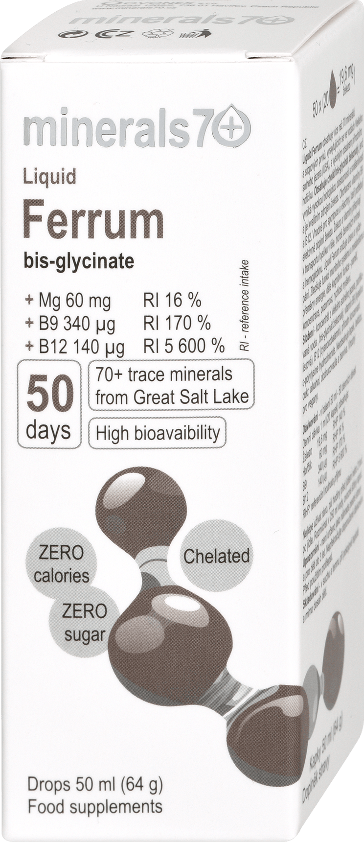 Minerals70 + food supplement Liquid Ferrum, 50 ml