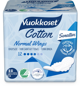 VUOKKOSET Cotton Normal Wings Thin Pads 12 pcs
