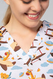 Women's medical shirt Halena CM1001P African animals in the airplanes