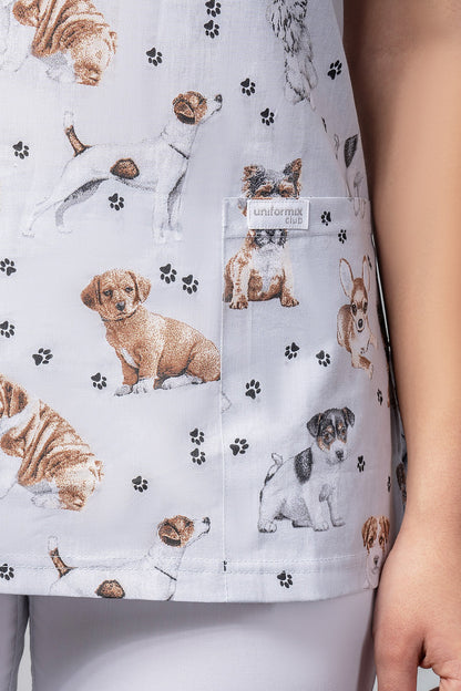 Women's medical shirt Halena CM1001P dogs, gray background