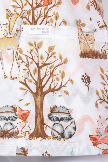 Women's medical shirt Halena CM1001P Native American animals in the woods