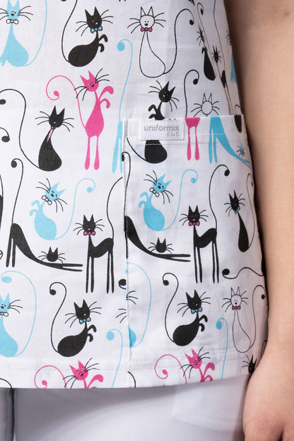 Women's medical shirt Halena CM1001P pink-blue cats