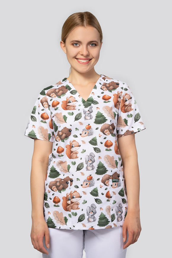 Women's medical shirt Halena CM1001P animals in the forest