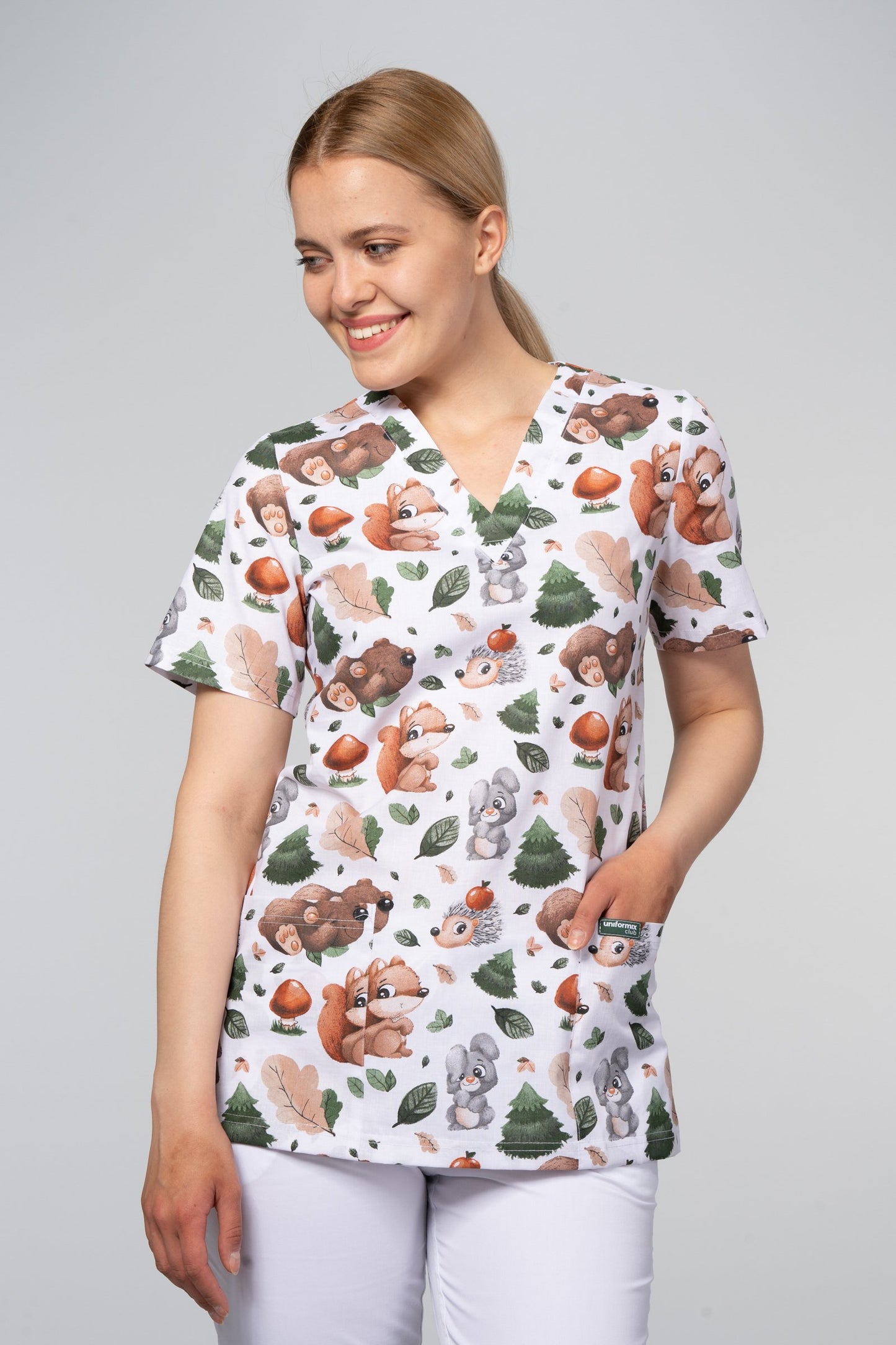 Women's medical shirt Halena CM1001P animals in the forest