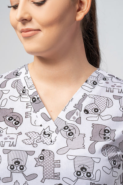 Women's medical shirt Halena CM1001P dogs and gray cats