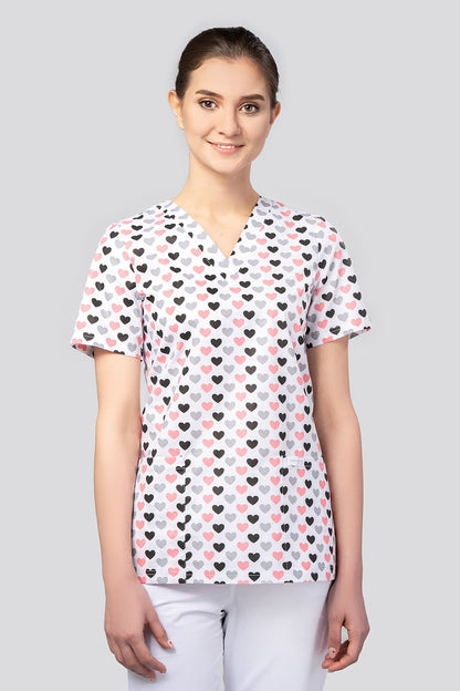 Women's medical shirt Halena CM1001P hearts 12mm gray pink