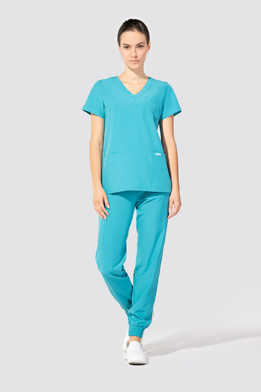 Women's medical sweatshirt, 3 pockets turquoise CT1001