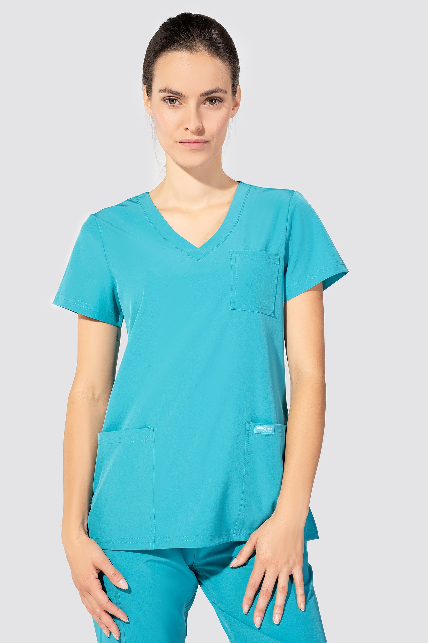 Women's medical sweatshirt, 3 pockets turquoise CT1001