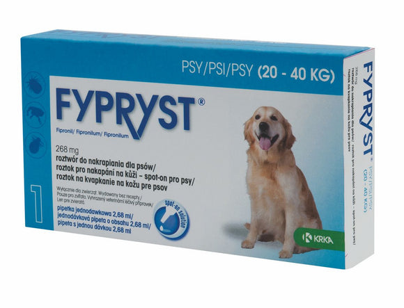 Fypryst spot-on fleas ticks treatment 20 up to 40 kg dogs 268 mg ampule 2 months - mydrxm.com