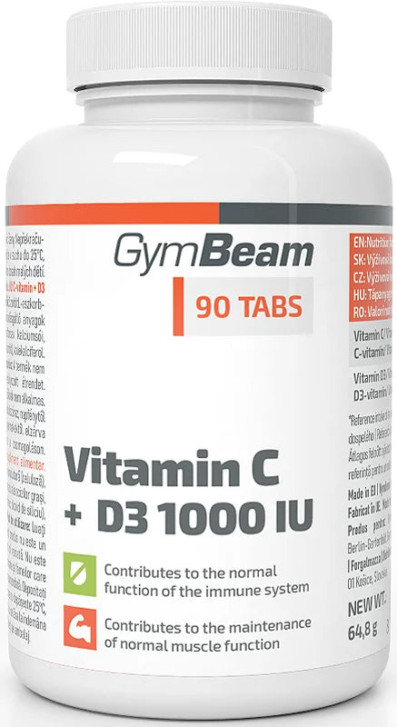 GymBeam Vitamin C + D3 1000 IU 90 tablets