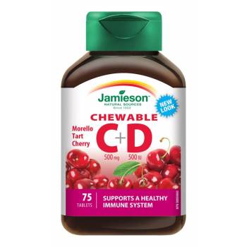 Jamieson Vitamins C and D3 500 mg / 500 IU cherry flavor 75 chewable tablets - mydrxm.com