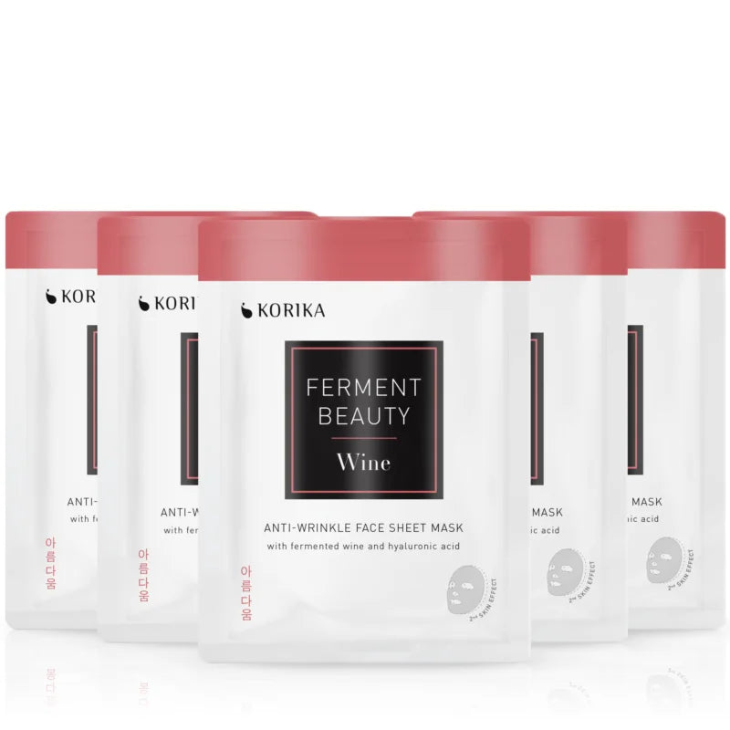KORIKA FermentBeauty Set of 5 Anti-wrinkle Face Sheet Masks with Fermented Wine and Hyaluronic Acid