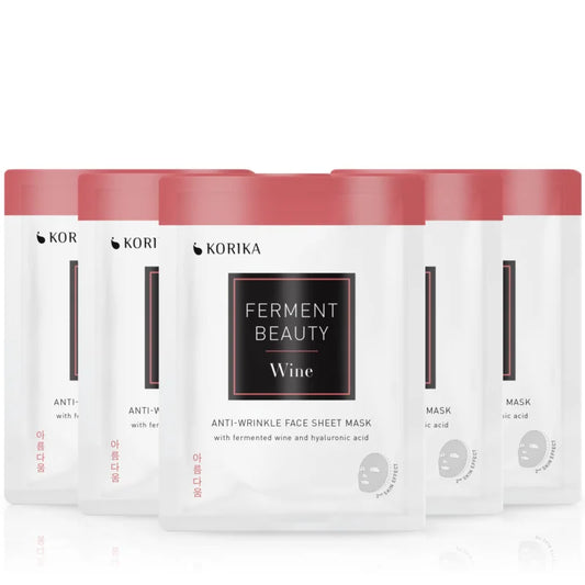 KORIKA FermentBeauty Set of 5 Anti-wrinkle Face Sheet Masks with Fermented Wine and Hyaluronic Acid