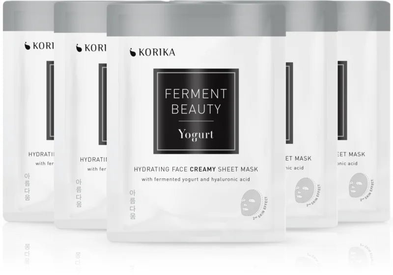 KORIKA FermentBeauty Set of 5 Hydrating Face Sheet Masks with Fermented Yogurt and Hyaluronic Acid