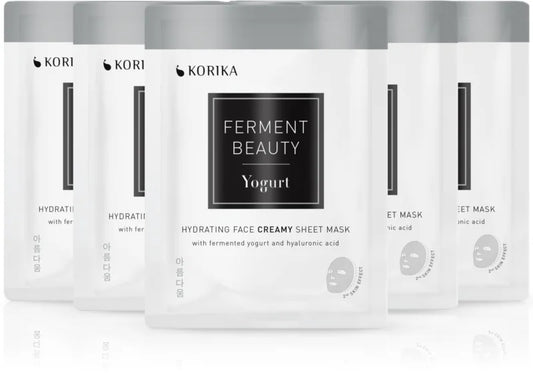 KORIKA FermentBeauty Set of 5 Hydrating Face Sheet Masks with Fermented Yogurt and Hyaluronic Acid