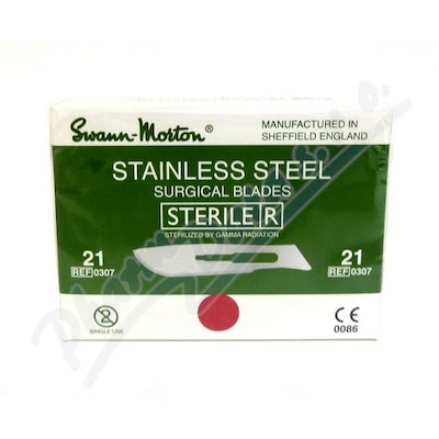 Swann Morton Stainless Steel Surgical Sterile Scalpel Blade No.21 100 pcs